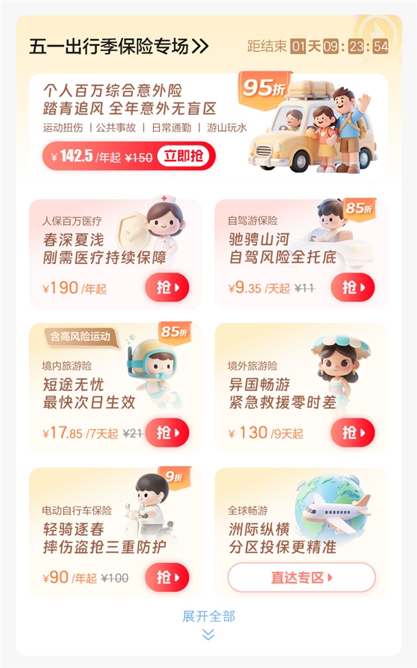 人保app等保险线上平台以产品折扣活动备战“五一”